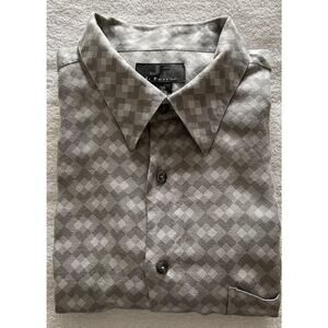 JF John Ferrar 100% Rayon Men's Button Shirt XL/XG Grays/Silver Geometric A+
